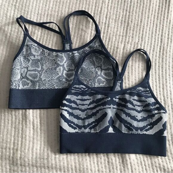 BOMBSHELL SPORTSWEAR Sports Bra Bundle Yoga Animal Print Navy‎ Gray Size XS New - Picture 1 of 5